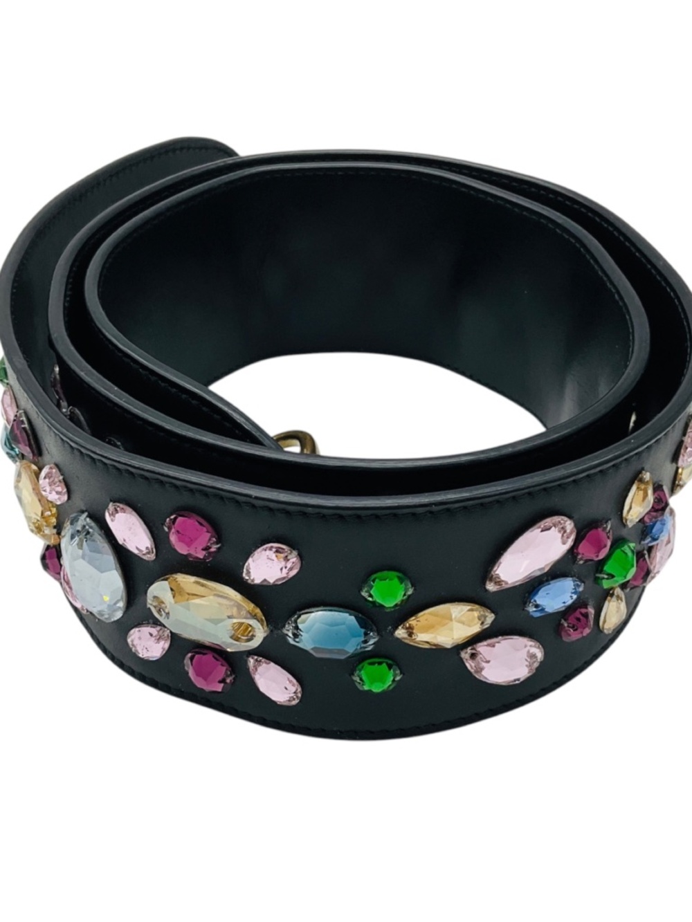 RALPH LAUREN COLLECTION BLACK MULTI STONE EMBELLISHED LEATHER BAG STRAP